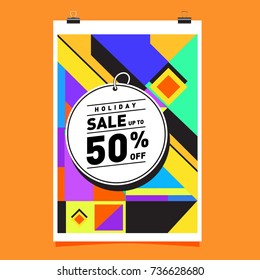 Autumn sale memphis style web banner. Fashion and travel discount poster. Vector holiday Abstract colorful illustration with special offer and promotion.