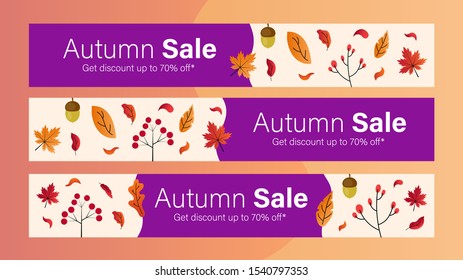Autumn sale mobile banner template for online shop, social media, internet ads. Big sale autumn season event. Flash sale on autumn. Autumn season vector illustration