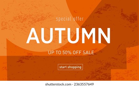 Autumn Sale. Modern Design Autumn Geometric Shape. Season Discount Offer 50%. Abstract Patterns in Art 70s for Advertising, Web, Social Media, Poster, Banner, Cover. 