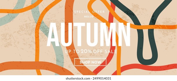 Autumn Sale Offer 20%. Abstract Art Patterns for Banners, Advertising, Posters, Ads, Web, Social Media, and Covers. Retro Graphic Line Background in Vector Illustration.