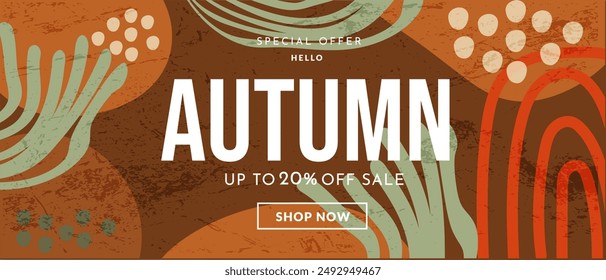 Autumn Sale Offer 20%. Set of Modern Graphic Elements for Advertising, Web, Social Media, Posters, Banners, and Covers. 3D Pattern in Retro Style Vector Illustration.