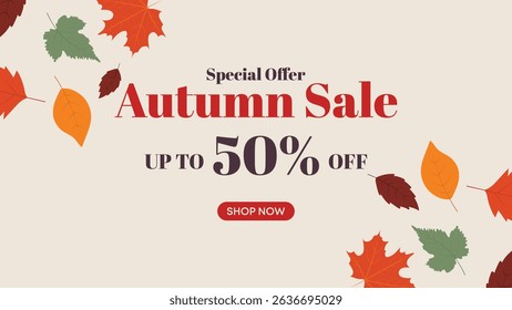Autumn Sale Offer Template with Falling Leaves and Soft Background