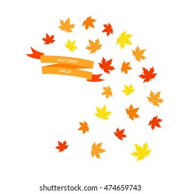 Autumn Sale, Orange Ribbon Banner, Vector Illustration