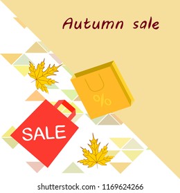 autumn sale paper package fallen leaves vector background