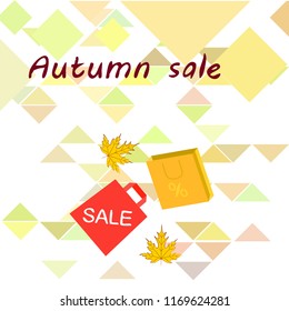 autumn sale paper package fallen leaves vector background