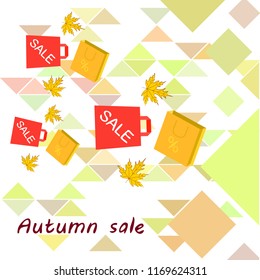 autumn sale paper package fallen leaves vector background