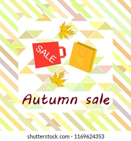 autumn sale paper package fallen leaves vector background