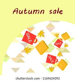 autumn sale paper package fallen leaves vector background