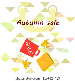 autumn sale paper package fallen leaves vector background