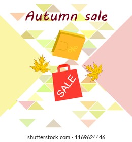 autumn sale paper package fallen leaves vector background