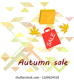autumn sale paper package fallen leaves vector background