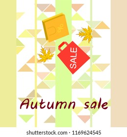 autumn sale paper package fallen leaves vector background