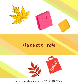autumn sale paper package fallen leaves vector background