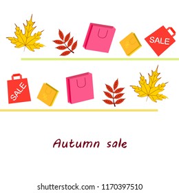 autumn sale paper package fallen leaves vector background