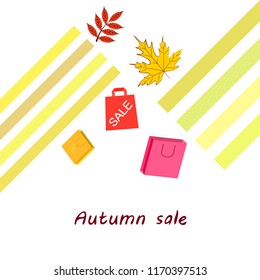 autumn sale paper package fallen leaves vector background