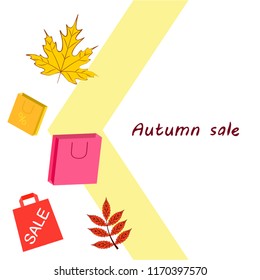 autumn sale paper package fallen leaves vector background