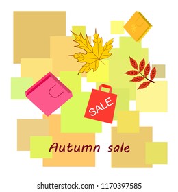 autumn sale paper package fallen leaves vector background