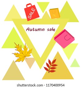autumn sale paper package fallen leaves vector background