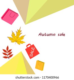 autumn sale paper package fallen leaves vector background