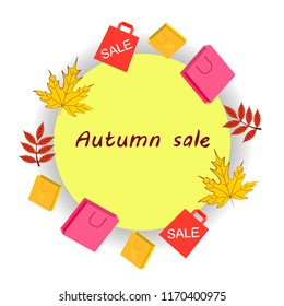 autumn sale paper package fallen leaves vector background