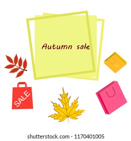 autumn sale paper package fallen leaves vector background