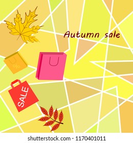 autumn sale paper package fallen leaves vector background