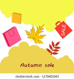 autumn sale paper package fallen leaves vector background