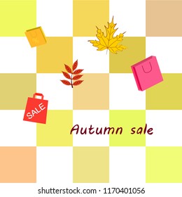 autumn sale paper package fallen leaves vector background