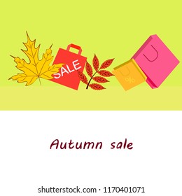 autumn sale paper package fallen leaves vector background