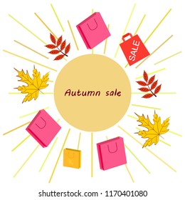 autumn sale paper package fallen leaves vector background