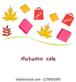 autumn sale paper package fallen leaves vector background