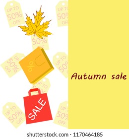 autumn sale paper package fallen leaves vector background