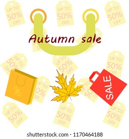 autumn sale paper package fallen leaves vector background