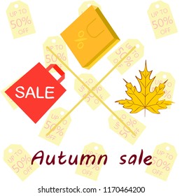 autumn sale paper package fallen leaves vector background