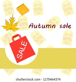 autumn sale paper package fallen leaves vector background