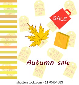 autumn sale paper package fallen leaves vector background