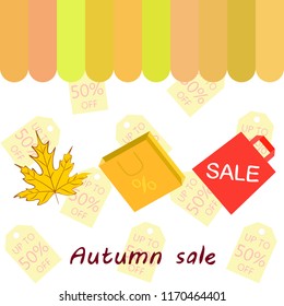 autumn sale paper package fallen leaves vector background