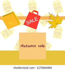 autumn sale paper package fallen leaves vector background