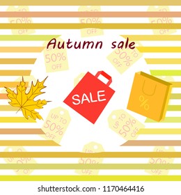 autumn sale paper package fallen leaves vector background