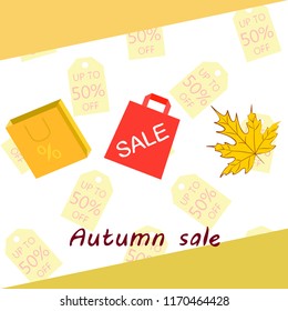 autumn sale paper package fallen leaves vector background