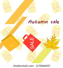 autumn sale paper package fallen leaves vector background