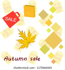 autumn sale paper package fallen leaves vector background