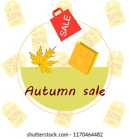 autumn sale paper package fallen leaves vector background