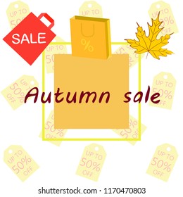 autumn sale paper package fallen leaves vector background