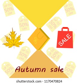 autumn sale paper package fallen leaves vector background