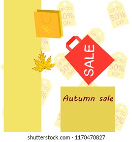 autumn sale paper package fallen leaves vector background