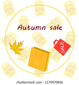 autumn sale paper package fallen leaves vector background