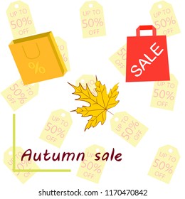 autumn sale paper package fallen leaves vector background