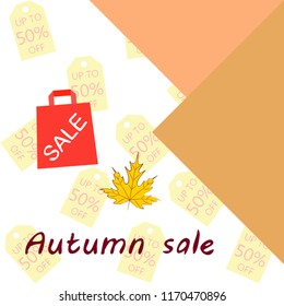 autumn sale paper package fallen leaves vector background