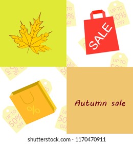 autumn sale paper package fallen leaves vector background